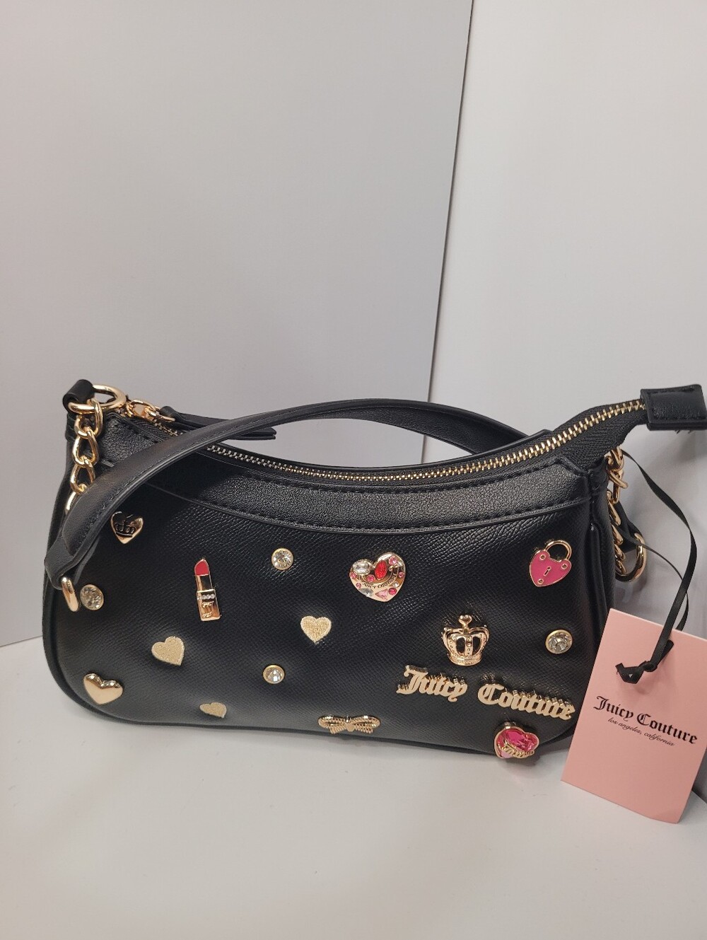 👉✨️Juicy Couture Black turn On the Charm  Embellished Shoulder Bag